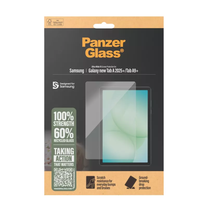Proteção de ecrã endurecida PanzerGlass para Samsung Galaxy Tab A11+ / Tab A9+ — Ultra-Wide Fit, PET, transparente