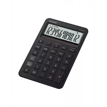 Calculadora de secretária CASIO MS-200DQ — Basic, 12 dígitos, pilha/solar, funções de imposto e margem, preta