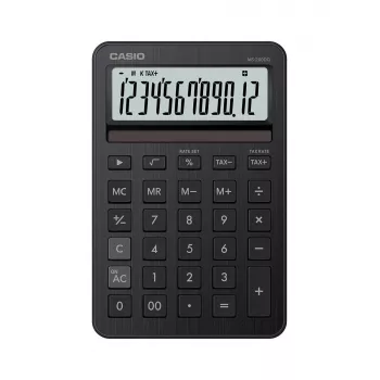 Calculadora de secretária CASIO MS-200DQ — Basic, 12 dígitos, pilha/solar, funções de imposto e margem, preta