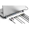 Dock/Hub USB-C Manhattan com leitor de cartões e MST, ligações (x7): Ethernet, HDMI (x2 4K@60Hz), USB-A (x3) e USB-C, com Power Delivery (PD) 100 W – requer carregador USB-C externo (não incluído). Alimentado por USB (não requer fonte de alimentação externa) quando o PD não é utilizado