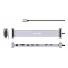 Dock/Hub USB-C Manhattan com leitor de cartões e MST, ligações (x7): Ethernet, HDMI (x2 4K@60Hz), USB-A (x3) e USB-C, com Power Delivery (PD) 100 W – requer carregador USB-C externo (não incluído). Alimentado por USB (não requer fonte de alimentação externa) quando o PD não é utilizado