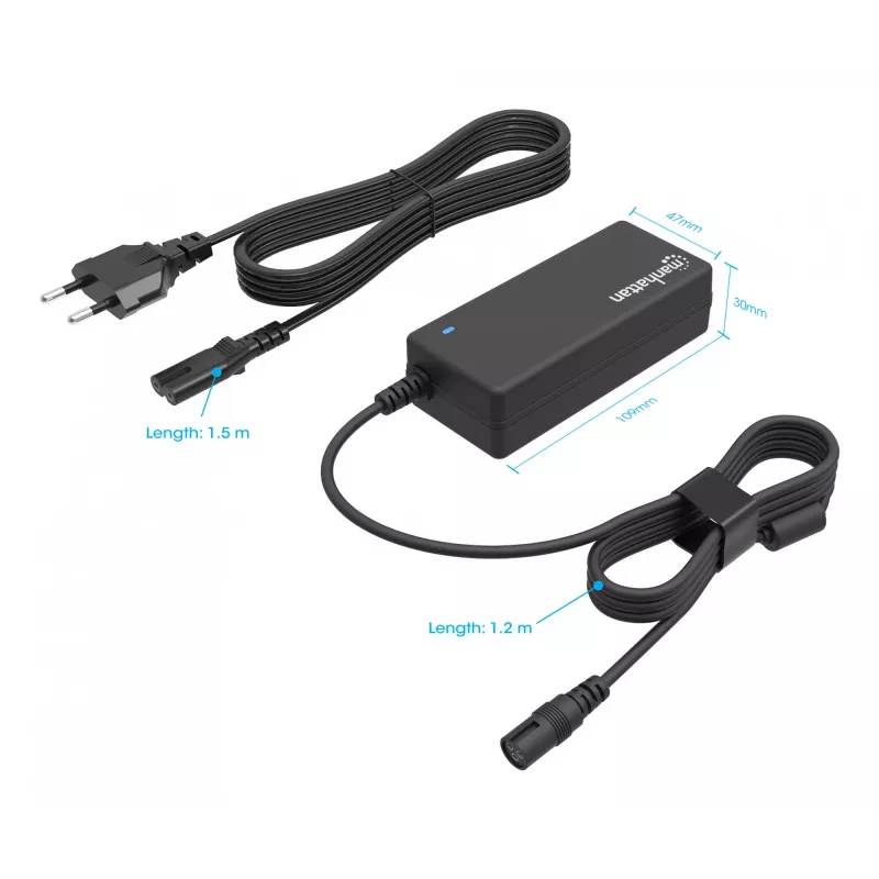 Fonte de alimentação universal para portátil/notebook Manhattan UE, 65 W, automática com 9 pontas de ficha, compatível com a maioria dos portáteis, ideal como fonte de alimentação de substituição, cabo de alimentação UE, compatível com, entre outros: Acer, Asus, Dell, Fujitsu, HP, Lenovo, Samsung, Toshiba e mais
