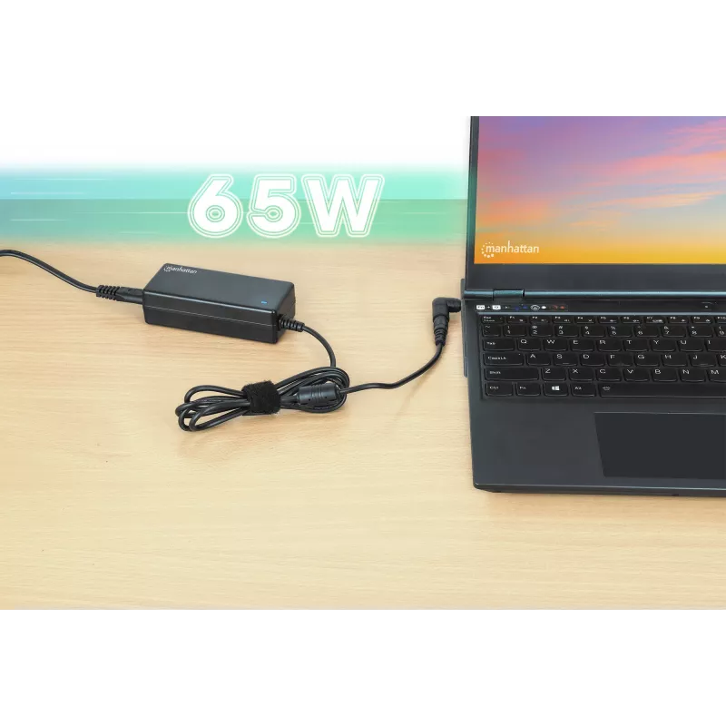 Fonte de alimentação universal para portátil/notebook Manhattan UE, 65 W, automática com 9 pontas de ficha, compatível com a maioria dos portáteis, ideal como fonte de alimentação de substituição, cabo de alimentação UE, compatível com, entre outros: Acer, Asus, Dell, Fujitsu, HP, Lenovo, Samsung, Toshiba e mais