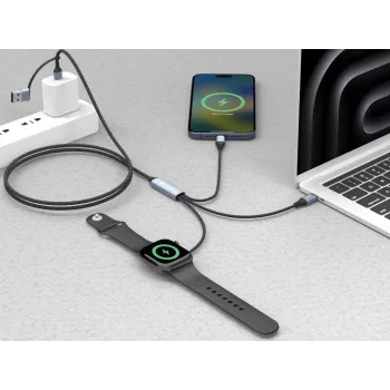 Cabo de carregamento de viagem 3 em 1 Sandberg 100W, 1,2 m, USB A/USB C, preto