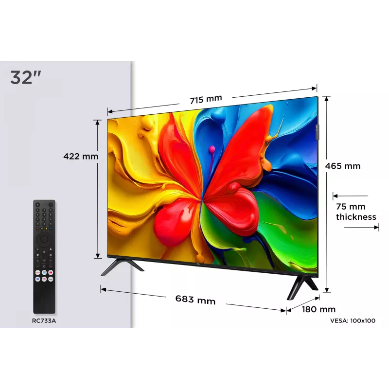 TV TCL 32V4C QLED 32 polegadas (81,3 cm) HD 1366×768 Wi‑Fi Ethernet preto