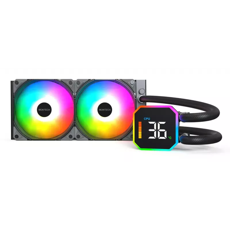 Refrigeração líquida all-in-one para processador Montech HyperFlow Digital 240 12 cm preto 1 unid.