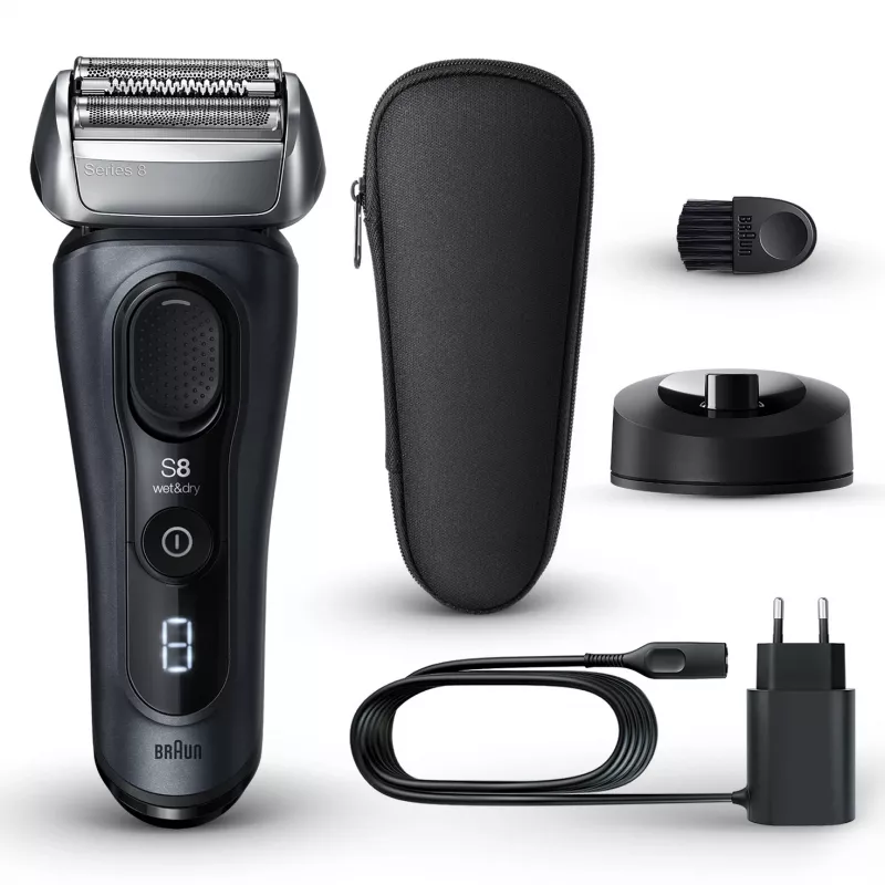 Máquina de barbear Braun Series 8 8513s húmida e seca com base de carregamento e estojo de viagem, cinzento fjord