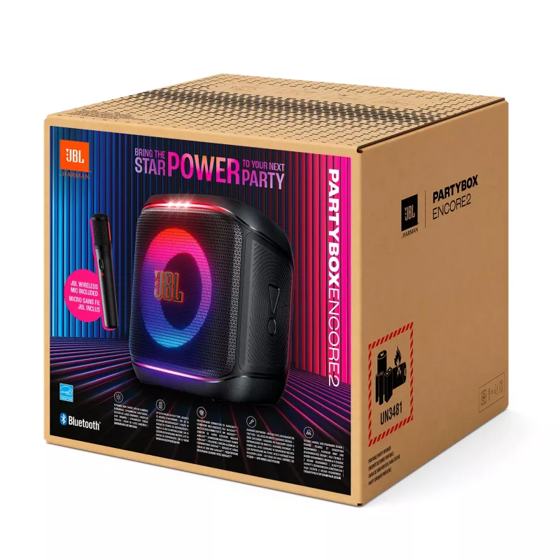 Altifalante portátil mono JBL Encore 2 Mono preto — 100 W, resistente a salpicos, Bluetooth e cabo