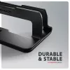 Suporte de alumínio Axagon STND-VB para colocação vertical de portáteis de 10 polegadas – 17,3 polegadas. Largura da ranhura ajustável 9,5–25,5 mm. Versão preta.
