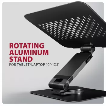 Suporte para portátil AXAGON STND-LRB — alumínio, rotação 360°, para 10 polegadas–17,3 polegadas, altura ajustável até 26 cm, inclinação 0–180°, preto