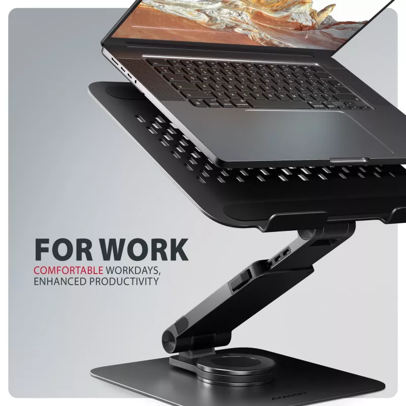 Suporte para portátil AXAGON STND-LRB — alumínio, rotação 360°, para 10 polegadas–17,3 polegadas, altura ajustável até 26 cm, inclinação 0–180°, preto