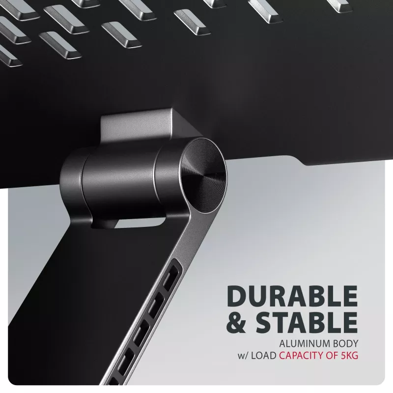 Suporte para portátil AXAGON STND-LRB — alumínio, rotação 360°, para 10 polegadas–17,3 polegadas, altura ajustável até 26 cm, inclinação 0–180°, preto