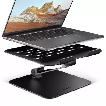 Suporte para portátil e tablet AXAGON STND-LQB para 10 polegadas–17,3 polegadas, alumínio, preto, altura ajustável 0–20,5 cm e inclinação 0–180°