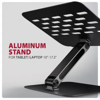 Suporte para portátil e tablet AXAGON STND-LQB para 10 polegadas–17,3 polegadas, alumínio, preto, altura ajustável 0–20,5 cm e inclinação 0–180°