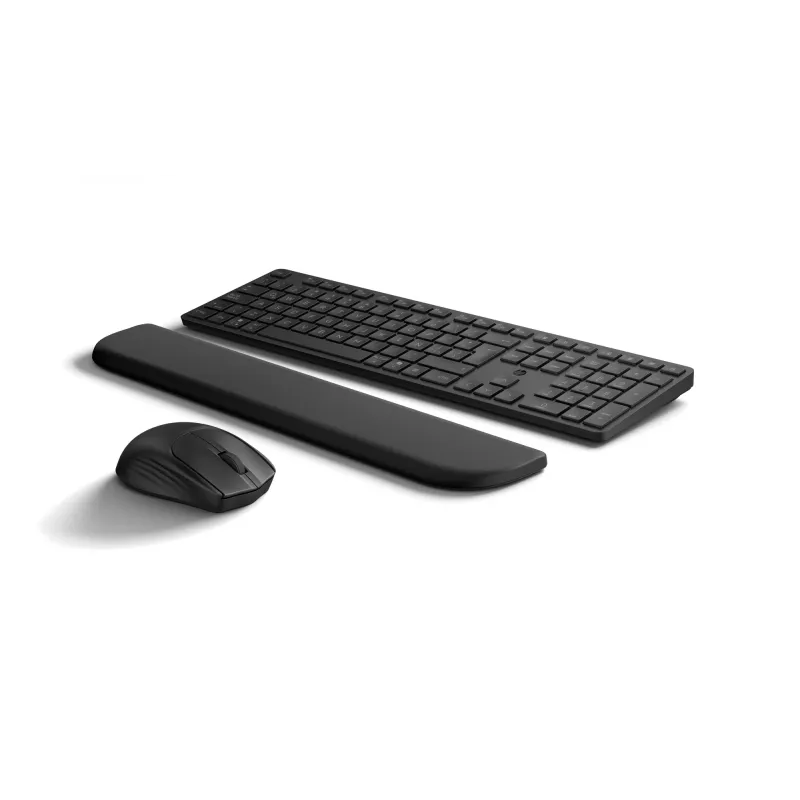 Conjunto de teclado e rato HP Multi-Device USB/Bluetooth PR585C com apoio de pulso, preto, rato incluído