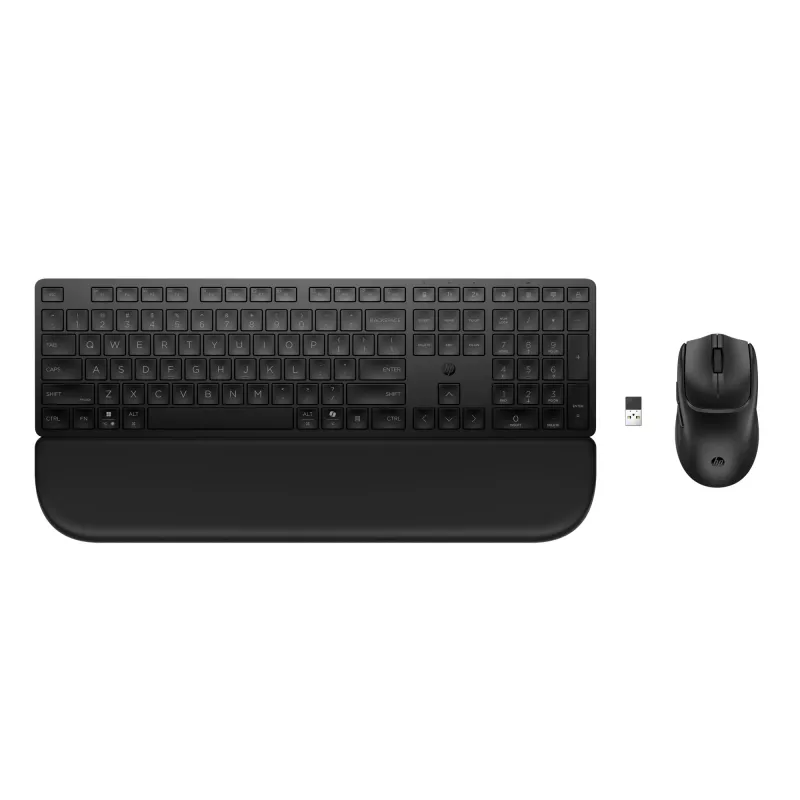 Conjunto de teclado e rato HP Multi-Device USB/Bluetooth PR585C com apoio de pulso, preto, rato incluído