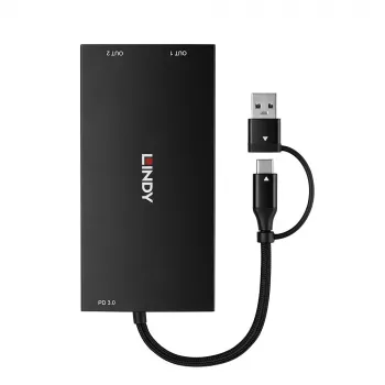 Adaptador de cabo de vídeo Lindy 43430 0,11 m USB Type-C 2 x HDMI Preto