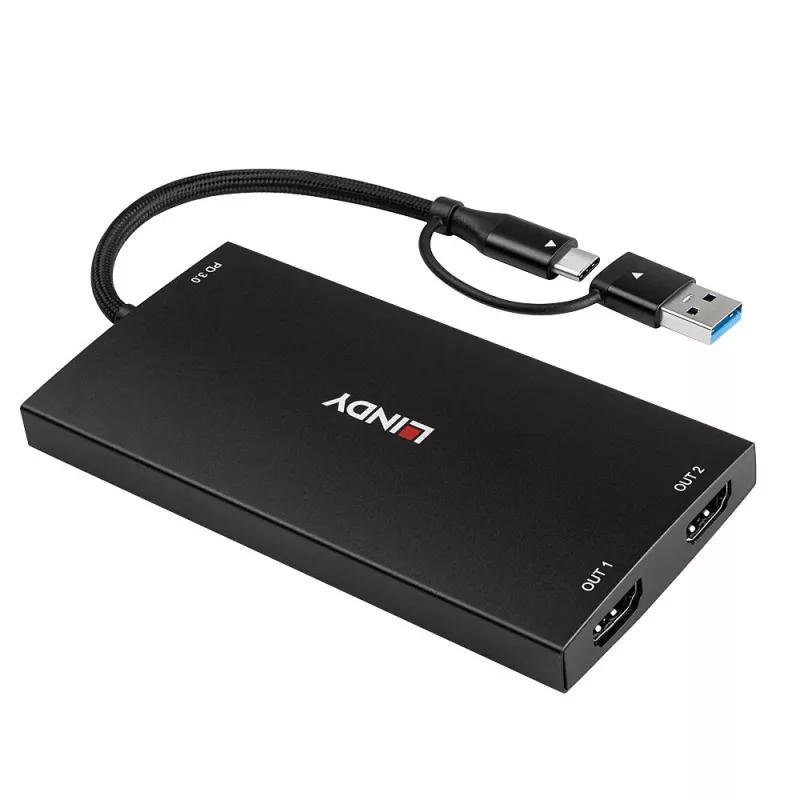 Adaptador de cabo de vídeo Lindy 43430 0,11 m USB Type-C 2 x HDMI Preto