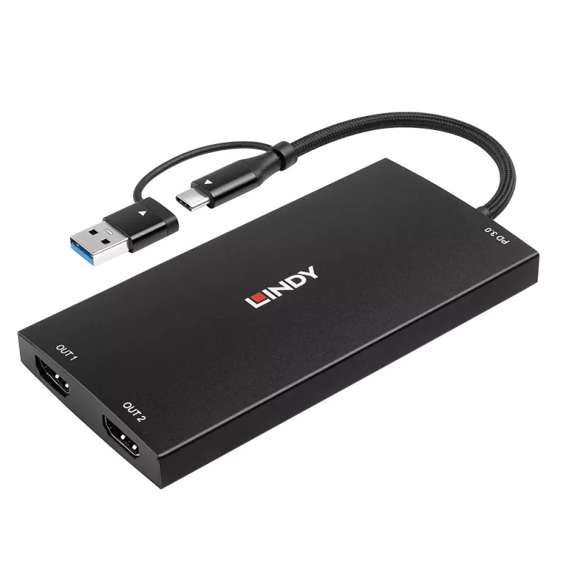 Adaptador de cabo de vídeo Lindy 43430 0,11 m USB Type-C 2 x HDMI Preto