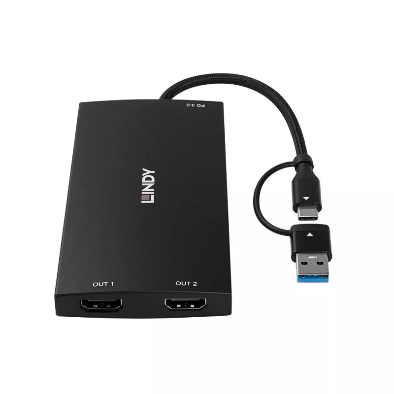 Adaptador de cabo de vídeo Lindy 43430 0,11 m USB Type-C 2 x HDMI Preto