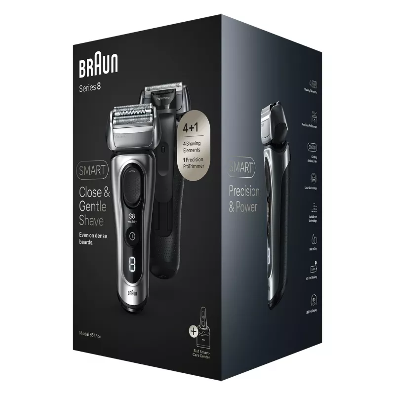 Máquina de barbear elétrica BRAUN Series 8 8567cc Sistema húmido e seco com estação de limpeza e carregamento
