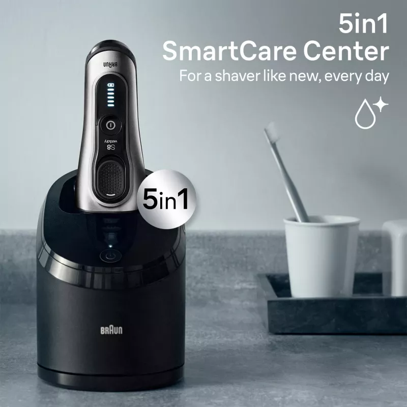 Máquina de barbear elétrica BRAUN Series 8 8567cc Sistema húmido e seco com estação de limpeza e carregamento