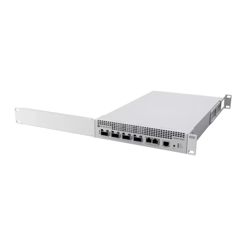 Switch de rede MikroTik CRS804-4DDQ-HRM — 10G Ethernet RJ-45 2 portas, consola RJ-45, cinzento