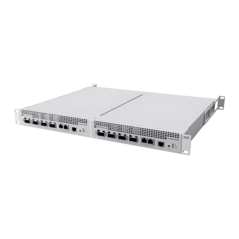 Switch de rede MikroTik CRS804-4DDQ-HRM — 10G Ethernet RJ-45 2 portas, consola RJ-45, cinzento