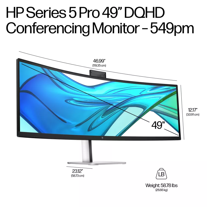 Monitor de conferência HP Series 5 Pro 49 polegadas DQHD - 549pm, 124,5 cm (49 polegadas), 5120 x 1440 píxeis, Dual QHD, LCD, 5 ms, preto