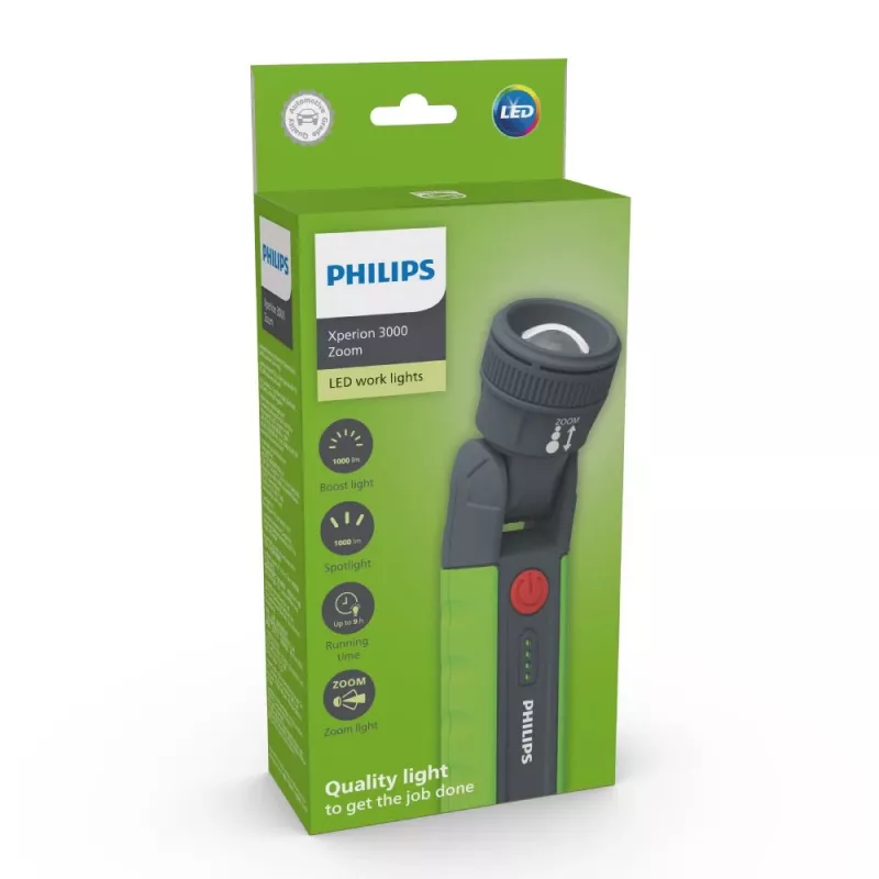 Philips Xperion 3000 LUMX30ZOOMX1 Zoom, LED, 1000 lm, 1000 lm, verde, cinzento, pilha, 9 h