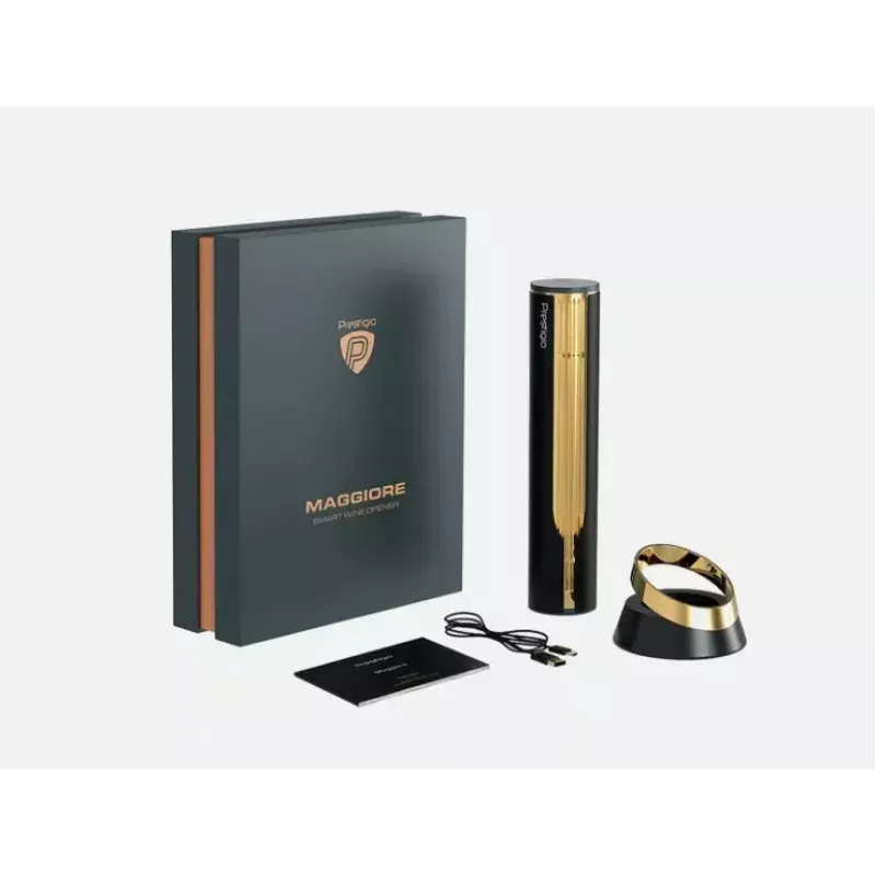 Saca-rolhas elétrico Prestigio PWO104GD, preto/dourado, altura 228 mm, peso 350 g