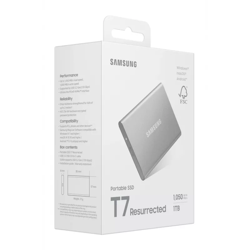 Unidade de estado sólido externa Samsung MU-PD1T0G/WW 1 TB USB Type-C 3.2 Gen 2 (3.1 Gen 2) prateada