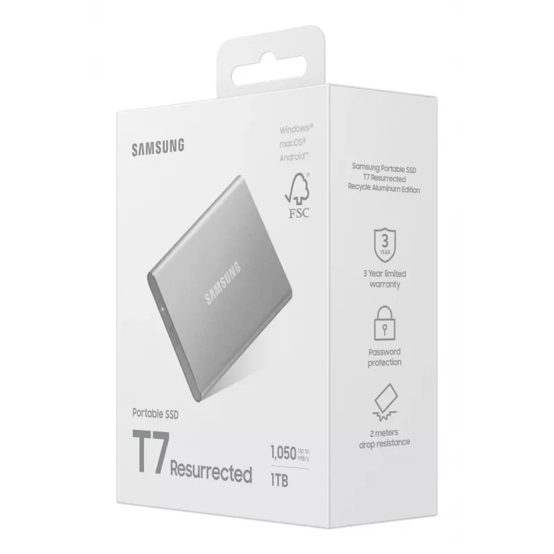 Unidade de estado sólido externa Samsung MU-PD1T0G/WW 1 TB USB Type-C 3.2 Gen 2 (3.1 Gen 2) prateada