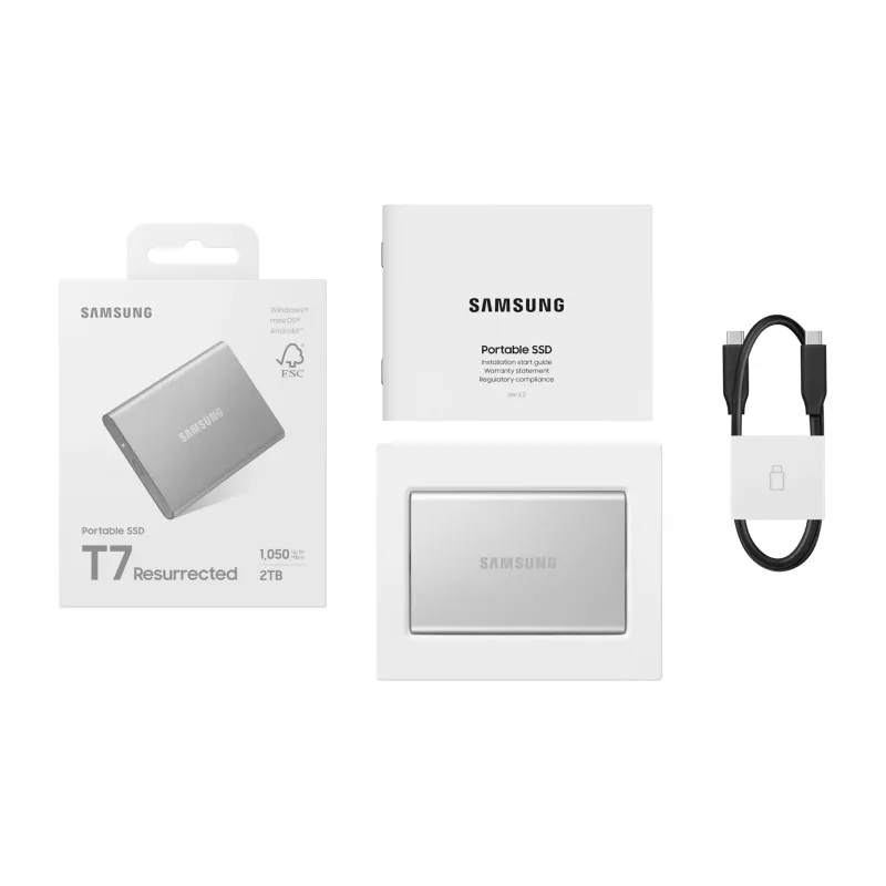 Unidade de estado sólido externa Samsung MU-PD2T0G/WW 2 TB USB Type-C 3.2 Gen 2 (3.1 Gen 2) prateada