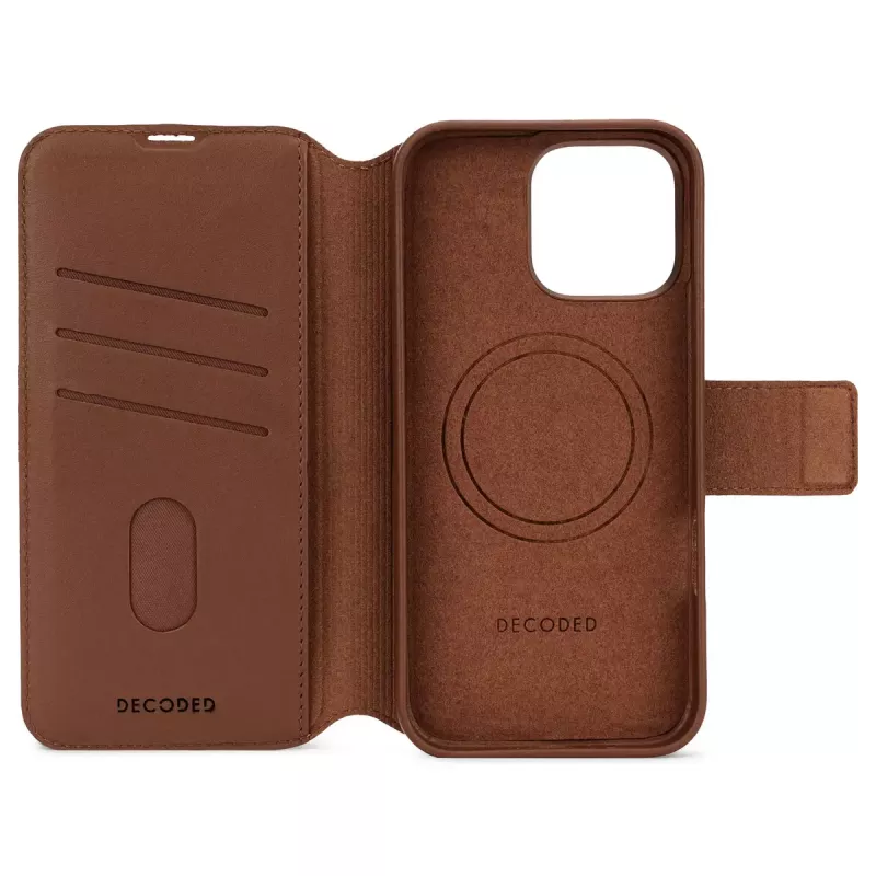 Carteira com capa Decoded iPhone 16 Pro Max castanho 3 compartimentos para cartões