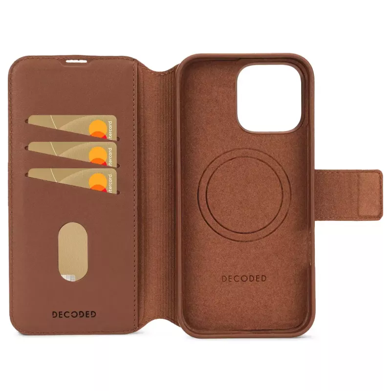 Carteira com capa Decoded iPhone 16 Pro Max castanho 3 compartimentos para cartões