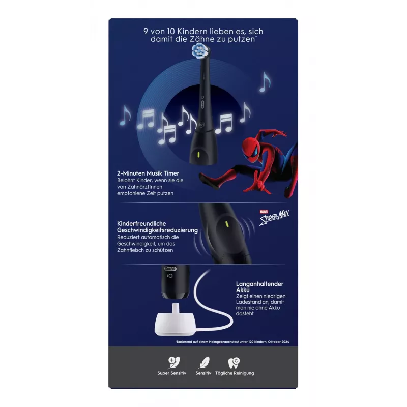 Escova de dentes elétrica infantil Oral-B iO Kids Spiderman preta