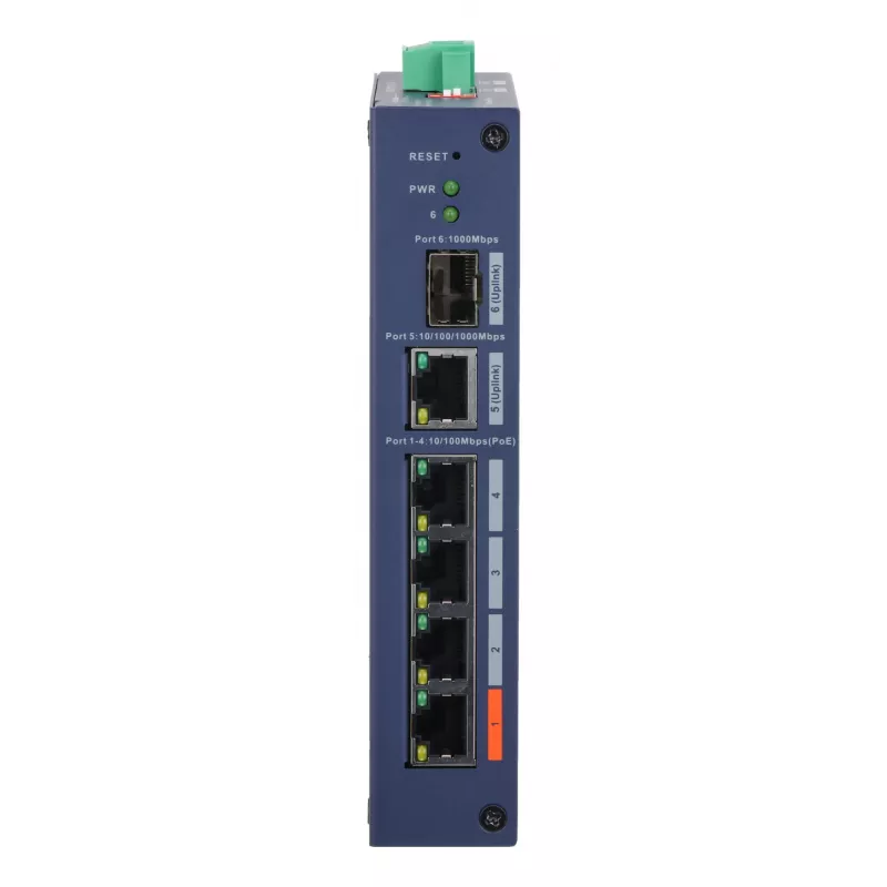 Switch gerido Hardened DAHUA CHS4106-4ET-60 — 6 portas, 4x PoE 10/100, L2, 4,8 Gbit/s, 8000 MAC