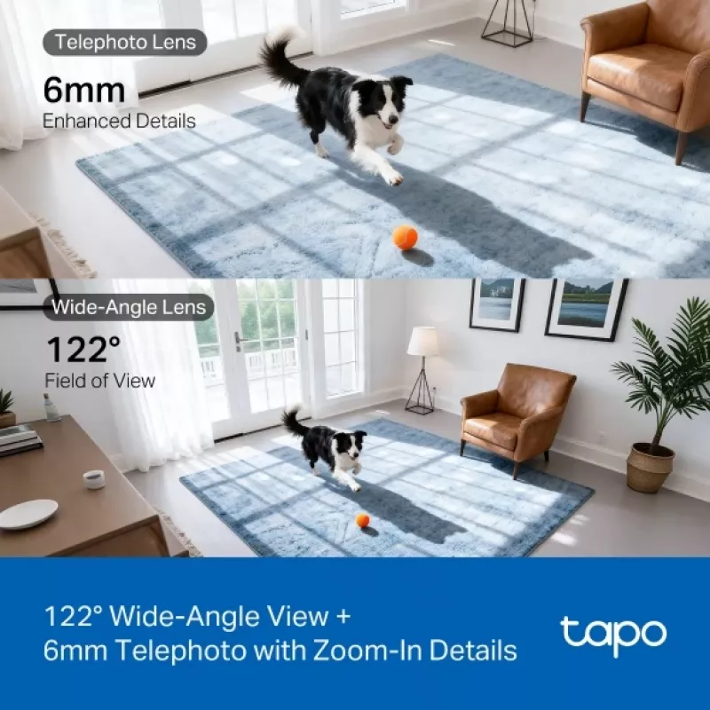 Câmara de vigilância IP TP-Link Tapo C245D 2304×1296, objetiva 3,1 mm, 104,3° hor., montagem em teto/parede, sem fios, interior, branco