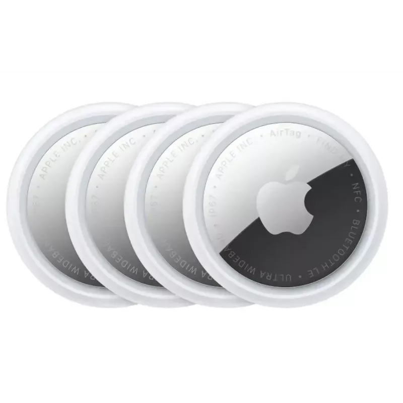 Localizador pessoal Apple AirTag prateado branco — pack de 4, pilha CR2032, 11,8 g, Ø 31,9 mm
