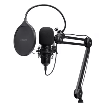 Microfone para podcast TRUST GXT 270 Emita II+ — condensador USB, com fios, caixa metálica, preto, cabo de 2,5 m