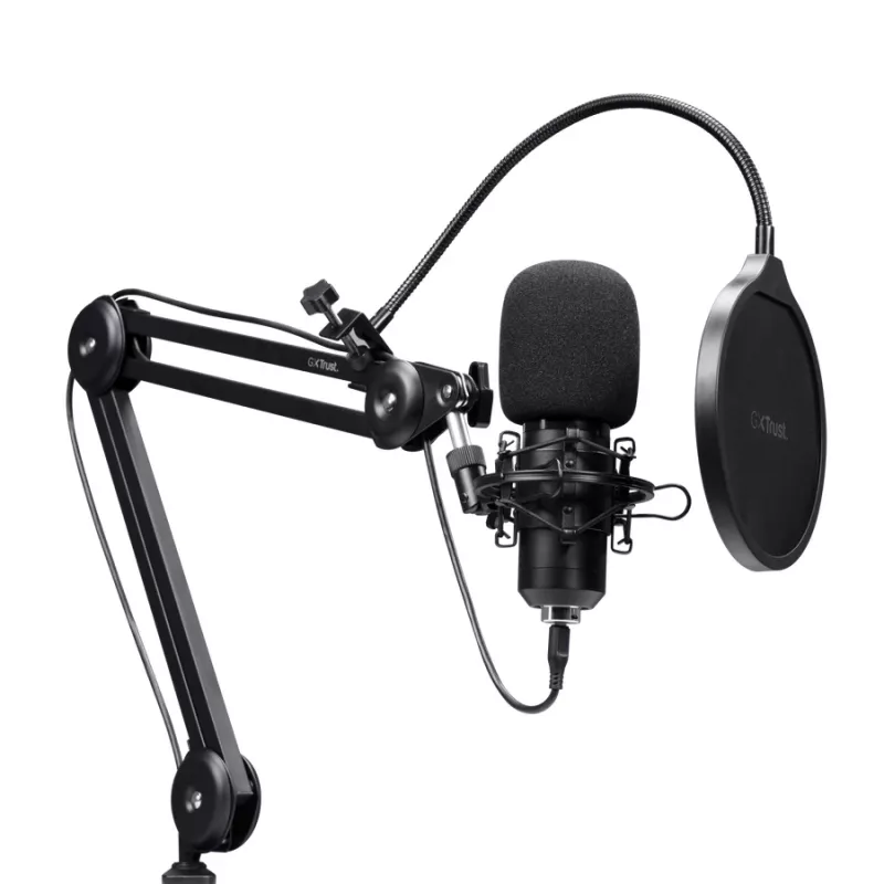 Microfone para podcast TRUST GXT 270 Emita II+ — condensador USB, com fios, caixa metálica, preto, cabo de 2,5 m
