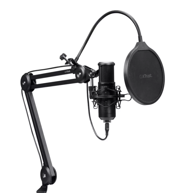 Microfone para podcast TRUST GXT 270 Emita II+ — condensador USB, com fios, caixa metálica, preto, cabo de 2,5 m