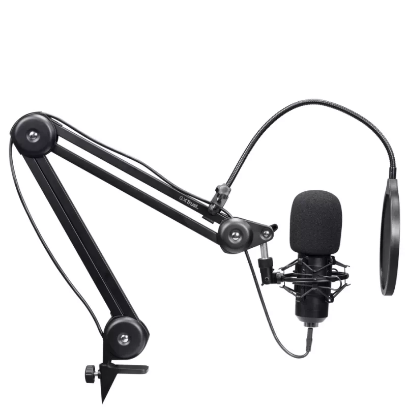 Microfone para podcast TRUST GXT 270 Emita II+ — condensador USB, com fios, caixa metálica, preto, cabo de 2,5 m