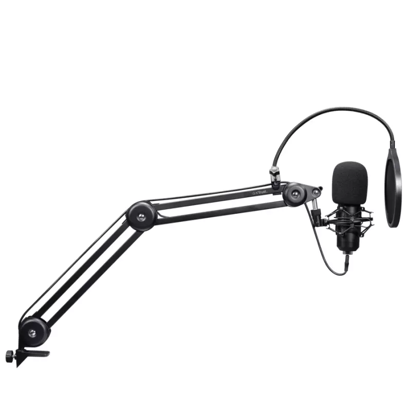 Microfone para podcast TRUST GXT 270 Emita II+ — condensador USB, com fios, caixa metálica, preto, cabo de 2,5 m