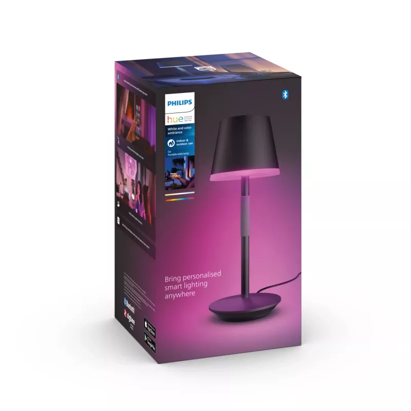 Lâmpada de mesa inteligente Philips Hue Go portátil Bluetooth Zigbee preta