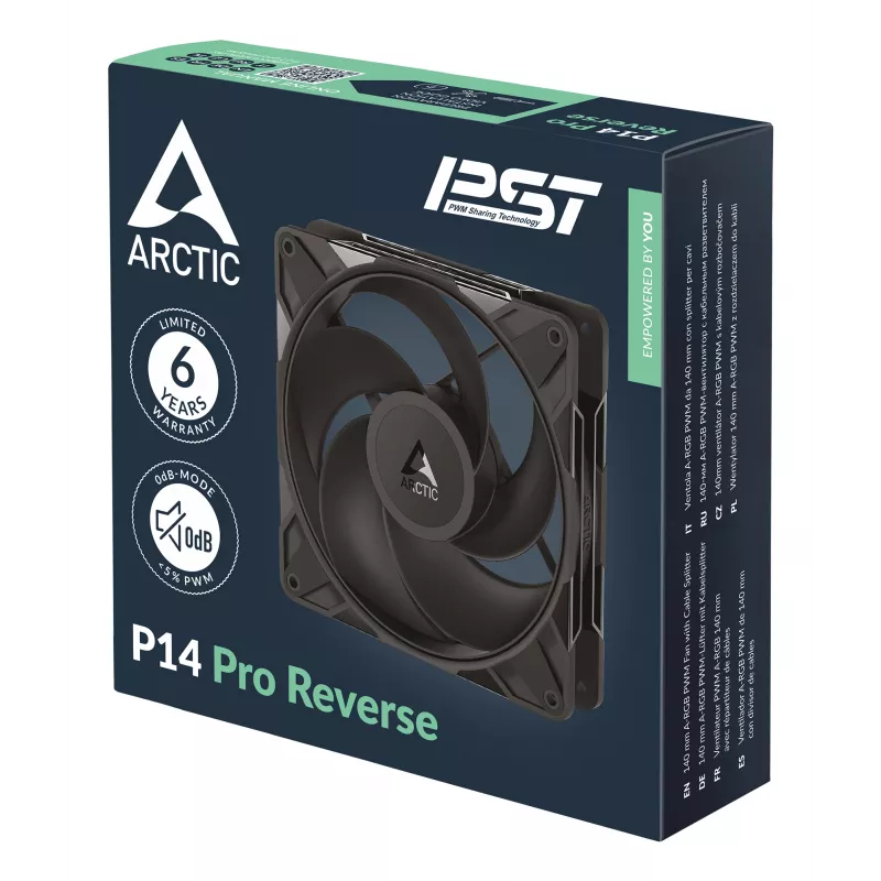 ARCTIC Freezer P14 Pro Reverse – pack de 3 – ventoinha A-RGB PWM de 140 mm com splitter de cabo