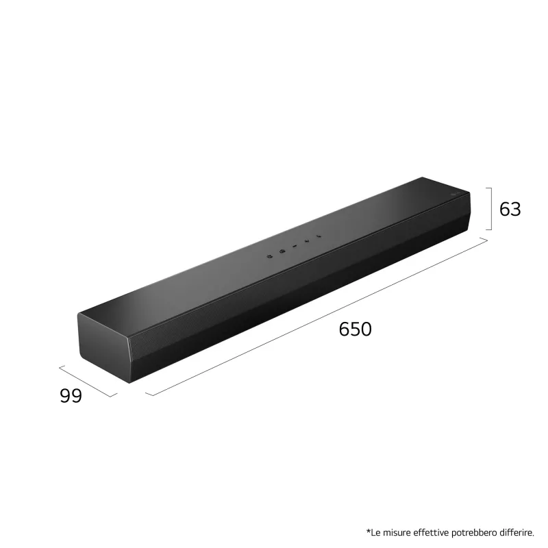 Barra de som LG S20A 2.0 canais, 50 W, Bluetooth SBC/AAC, com fios e sem fios, preto, 650×99×63 mm