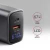 Carregador de parede AXAGON ACU-PQ67D, 67W, USB-C PD3.0 + USB-A QC4+, 2 saídas, ecrã LCD, 100–240V