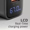 Carregador de parede AXAGON ACU-PQ67D, 67W, USB-C PD3.0 + USB-A QC4+, 2 saídas, ecrã LCD, 100–240V